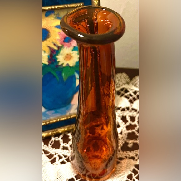 Vintage Permission Dark Orange Hand Blown  Skinny Swung Bud Vase 10” - Picture 9 of 10